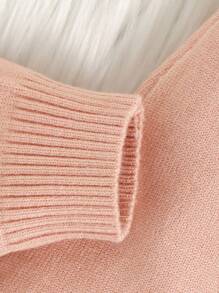 SHEIN Vintaside Kids 2pcs Baby Girl Casual Cute Striped Long Sleeve Cardigan With Fake Pocket Design & Knitted Pants Set, Soft & Comfortable For Daily Wear, Outing, Travel, Holiday, And Home Play - Apricot - View 3