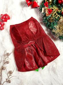 PETSIN Bow Decor Christmas Pet Dress In Wine Red Color, Christmas Gift