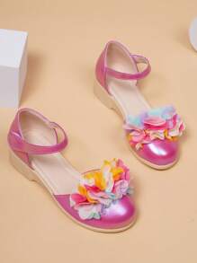 Bonitas bailarinas casuales y de moda, de color rosa esponjoso, transpirables y ligeras, con punta redonda y cuña para niñas