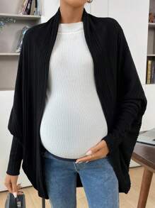 SHEIN Maternity Knit Cardigan, Winter Outerwear Black Open Front Sweater - Black - View 1