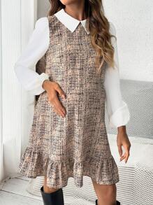 SHEIN Maternity Autumn Lantern Sleeve Straight Loose Casual Dress