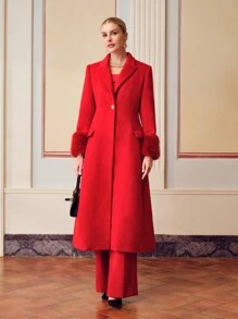 ZEYLAH WOOL PEAK COLLAR FUZZY CUFF LONGLINE OVERCOAT