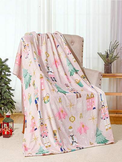 1 pieza Manta de forro polar rosa de Navidad / Suave y cálida para todas las estaciones / Manta decorativa de regalo / Decoración de otoño para el hogar / Manta para cama, silla, coche y sofá de interior
