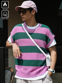 Manfinity Hypemode Men Striped Crew Neck Casual Loose Knitted Sweater Vest, Autumn&Winter
