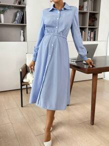 SHEIN 2 Pcs Women Blue Stripe Set Outfit, With A-Line Skirt, For Maternity