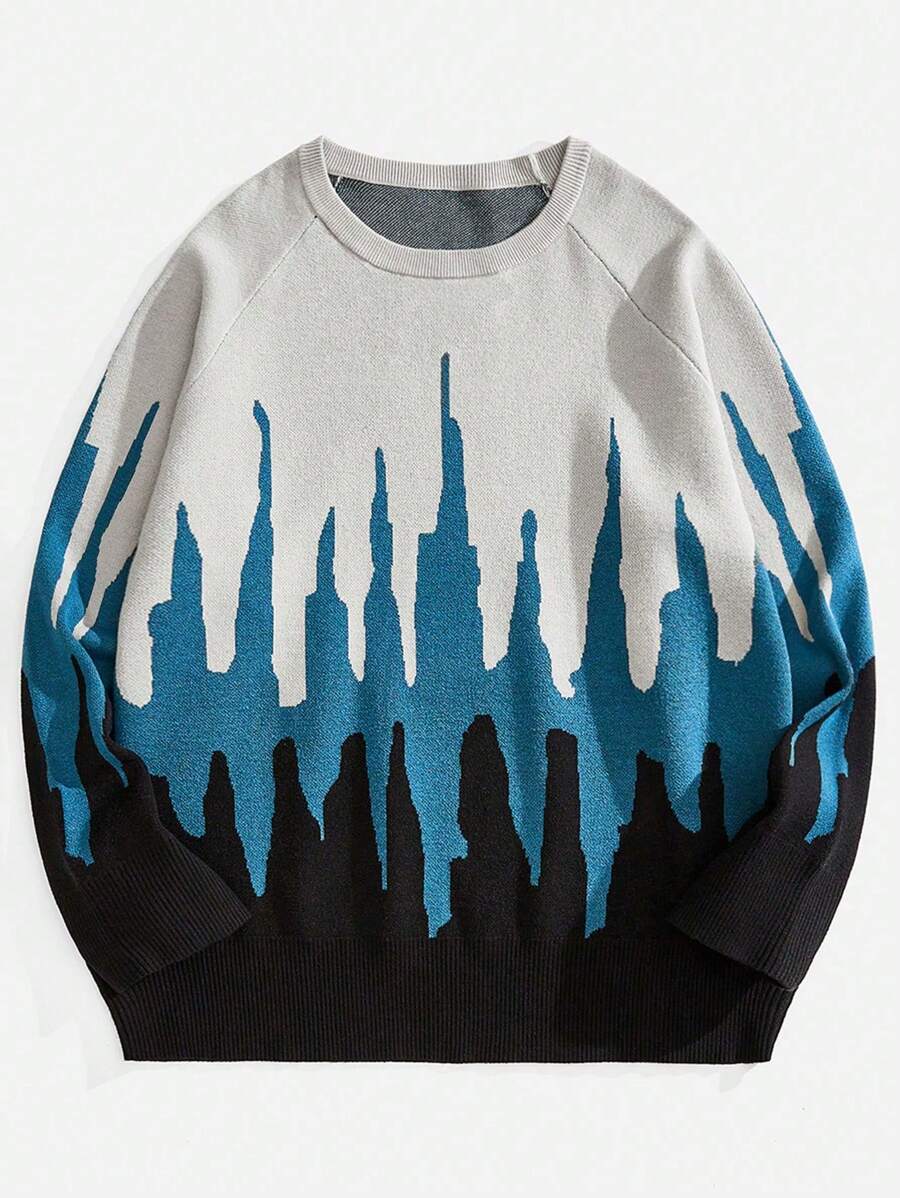 Manfinity NXTstreet Men's Loose Fit Colorblocking Pattern Crew Neck Long Sleeve Sweater, Autumn, For Fall Winter - Multicolor - View 1