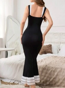 Elegant & Charming Women's Casual Loungewear Dress - Black - View 2