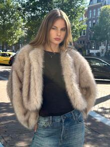 SHEIN EZwear Women's Long Sleeve Simple Fluffy Cardigan Sweater
