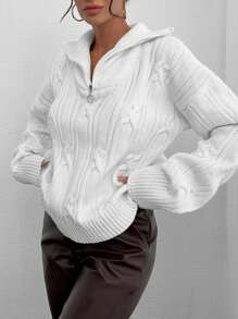 SHEIN Pullover Turtleneck With Zipper Detailed Sweater