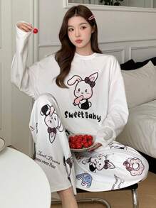 DAZY Cute Rabbit Pattern Loose Pajama Set