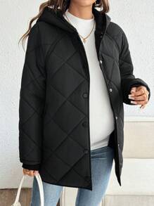 SHEIN Umstandsmode-jacke mit Knopfleiste, Langarm, lässig, mit Kapuze und Taschen, minimalistischer Stil