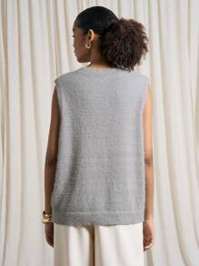 AiiRZ 奢华蓬松 V 领毛衣背心设计师品牌秋冬针织背心专业办公室休闲分层单品 - 淺灰色 - 查看 2