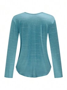 EMERY ROSE Women's Letter Print V-Neck Long Sleeve Casual T-Shirt, Autumn