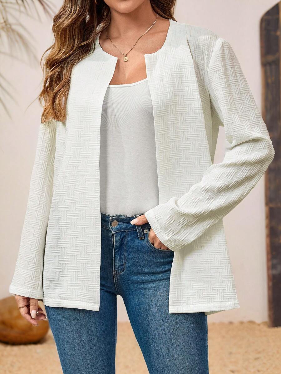 EMERY ROSE Women's Casual Plain Textured Regular Jacket, Autumn - White - View 1