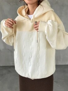 FRIFUL 女士纯色拼接长袖简约连帽休闲运动衫