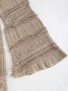 Sweetra 1 chiếc váy xòe tay loe ren trễ vai màu be - Cà phê - Xem 4