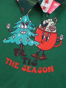 圣诞树和长袜印花女童幼儿长袖针织纹理格子西装外套 + 迷你裙 2 件套，优雅休闲，适合春秋季节 - 綠色 - 查看 5