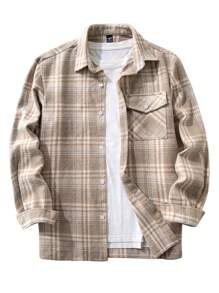 Manfinity Homme Chemise casual à manches longues avec col et boutons, poche avant pour homme. Chemise de flanelle colorée pour le travail, cadeau pour papa et moi, amis, mari, petit ami