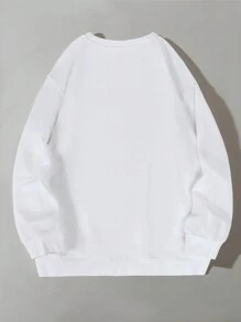 Sudadera blanca informal de cuello redondo talla grande, forrada térmica, holgada, cómoda, de moda, que estiliza la figura, sudadera navideña con estampado divertido de Papá Noel, Papá Noel con gafas de sol y estampado de bloques de color y estrellas, a juego con la familia