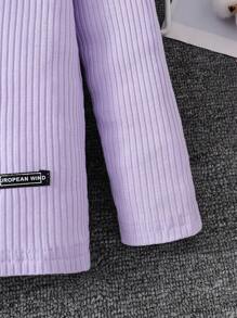 年轻女孩 3 件套休闲套装：白色短款加垫背心夹克、紫色长袖罗纹 T 恤和紧身裤。适合冬季、休闲、日常、学校、家庭聚会、街头服饰、运动 - 紫色 - 查看 5