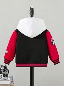 Áo khoác Varsity họa tiết sọc vá chữ cho bé trai, mùa thu đông - Đỏ - Xem 2