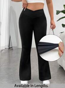 SHEIN Tall CURVE Quần ống loe bó sát lưng cao màu trơn thường ngày cỡ lớn - màu đen - Xem 1