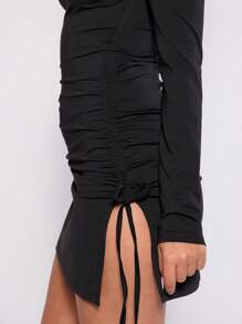 MUSERA Asymmetrical Neck Long Sleeve Mini Dress Spring Sexy Cute Summer  New Year Thanksgiving Winter Fall - Black - View 5