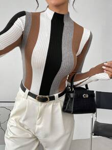 SHEIN Clasi 女士圆领优雅法式派对节圣诞聚会亮片拼接流苏闪亮秋冬保暖毛衣商务休闲女士、工作服、秋季婚礼宾客礼服、长袖上衣 - 彩色 - 查看 4