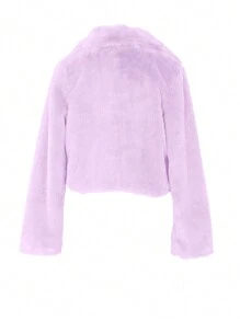 宽松纯色短毛绒夹克，秋冬 - 紫色 - 查看 2