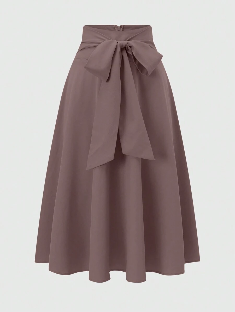 Franclia 女士纯色扭纹褶饰长裙 - 棕色 - 查看 1