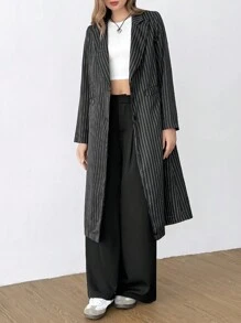 SHEIN Unity European And American Fashion Niche Black And White Striped Women's Regular Jacket - Black - View 3