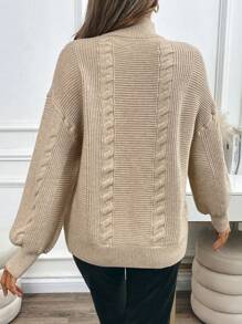 Chiquease Maglione casual da donna a maniche lunghe con spalle scoperte, collo alto, in tinta unita, per autunno/inverno, pullover lavorato a maglia per la stagione autunnale - Albicocca - Visualizzare 2