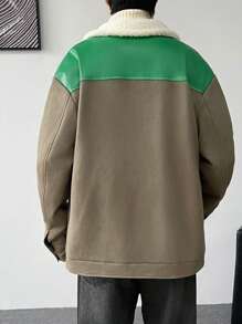 Manfinity Hypemode Men's Casual Color Block Fluffy Collar Jacket, Autumn/Winter