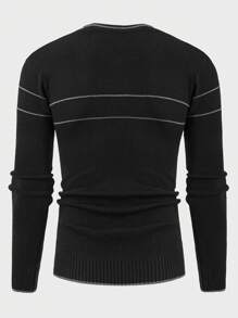 RueChic Men Stripe Detailed Crew Neck Regular Sweater - Black - View 2