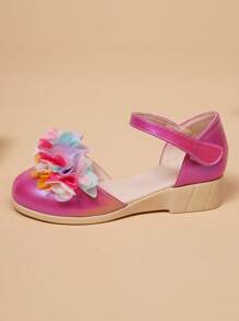 Bonitas bailarinas casuales y de moda, de color rosa esponjoso, transpirables y ligeras, con punta redonda y cuña para niñas