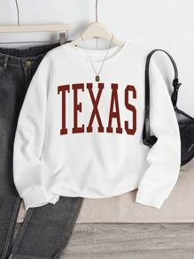 INAWLY Sudadera casual de mujer con cuello redondo y manga larga con estampado de letras, para uso diario, tops de manga larga, graduación, maestro, regreso a la escuela, otoño - Blanco - Ver 1