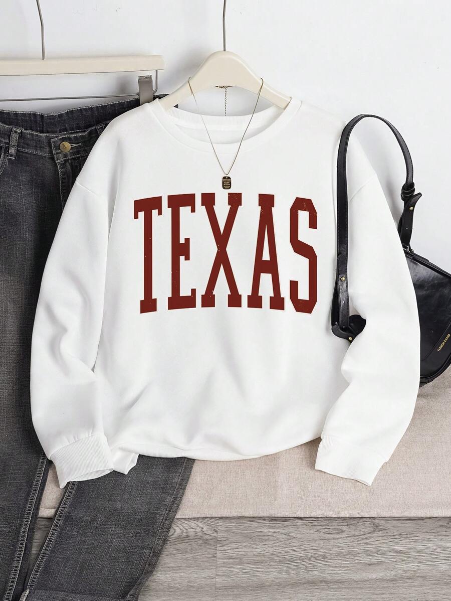 INAWLY Sudadera casual de mujer con cuello redondo y manga larga con estampado de letras, para uso diario, tops de manga larga, graduación, maestro, regreso a la escuela, otoño - Blanco - Ver 1