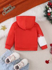 SHEIN Christmas Hooded Sweatshirt For Girls Autumn Winter New Fashion Brand Red Christmas Snowman Deer Bear Print Children Hoodie - Red - View 2