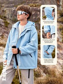 SHEIN Teen Boy Casual Zip-Up Hooded Jacket For Autumn