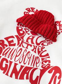 SHEIN LUNE 大码女式圣诞口号印花长袖连帽休闲运动衫，秋冬大码秋季服装 - 米色 - 查看 6