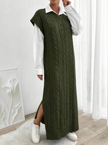 SHEIN Kabelgebreide V-hals mouwloze maxi-truijurk