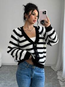 Chiquease 法式时尚宽松条纹开衫长袖高端秋冬