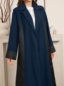 Al Najma Elegante cárdigan tipo abaya de bloque de color, para otoño, abaya de manga larga casual y modesta, para fiestas de noche/uso diario casual