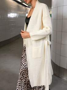 Aveloria Oversized French Style Casual Tied Up Cardigan With Big Pockets Fall Cloth For Women - Beige - View 5