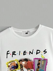 FRIENDS X SHEIN Casual Loose Round Neck Short Sleeve Women T-Shirt, Suitable For Summer