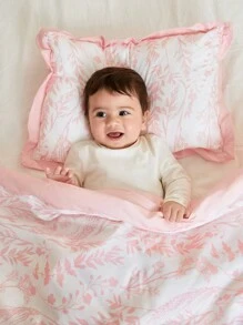 Children Plant Printed Color Block Bedding Set (Including Pillowcase), Suitable For Bedroom Use - Pink - View 2