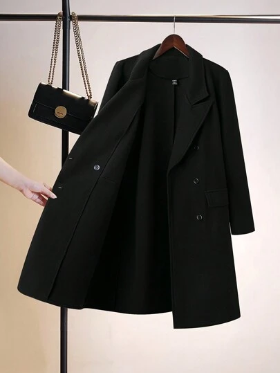 Franclia Chaqueta suelta con doble botonadura y solapa larga para mujeres