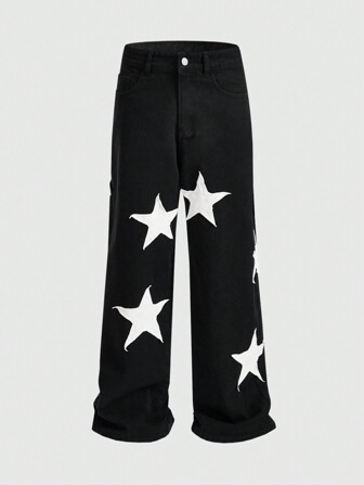 Street Life Jeans holgados con diseño de bordado de estrella para hombre