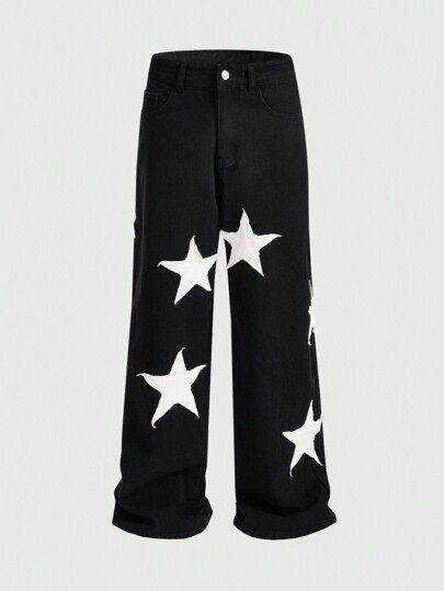 Street Life Jeans holgados con diseño de bordado de estrella para hombre