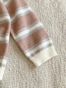 SHEIN Young Boys Striped Print Crew Neck Casual Long Sleeve Sweater - Pink - View 6